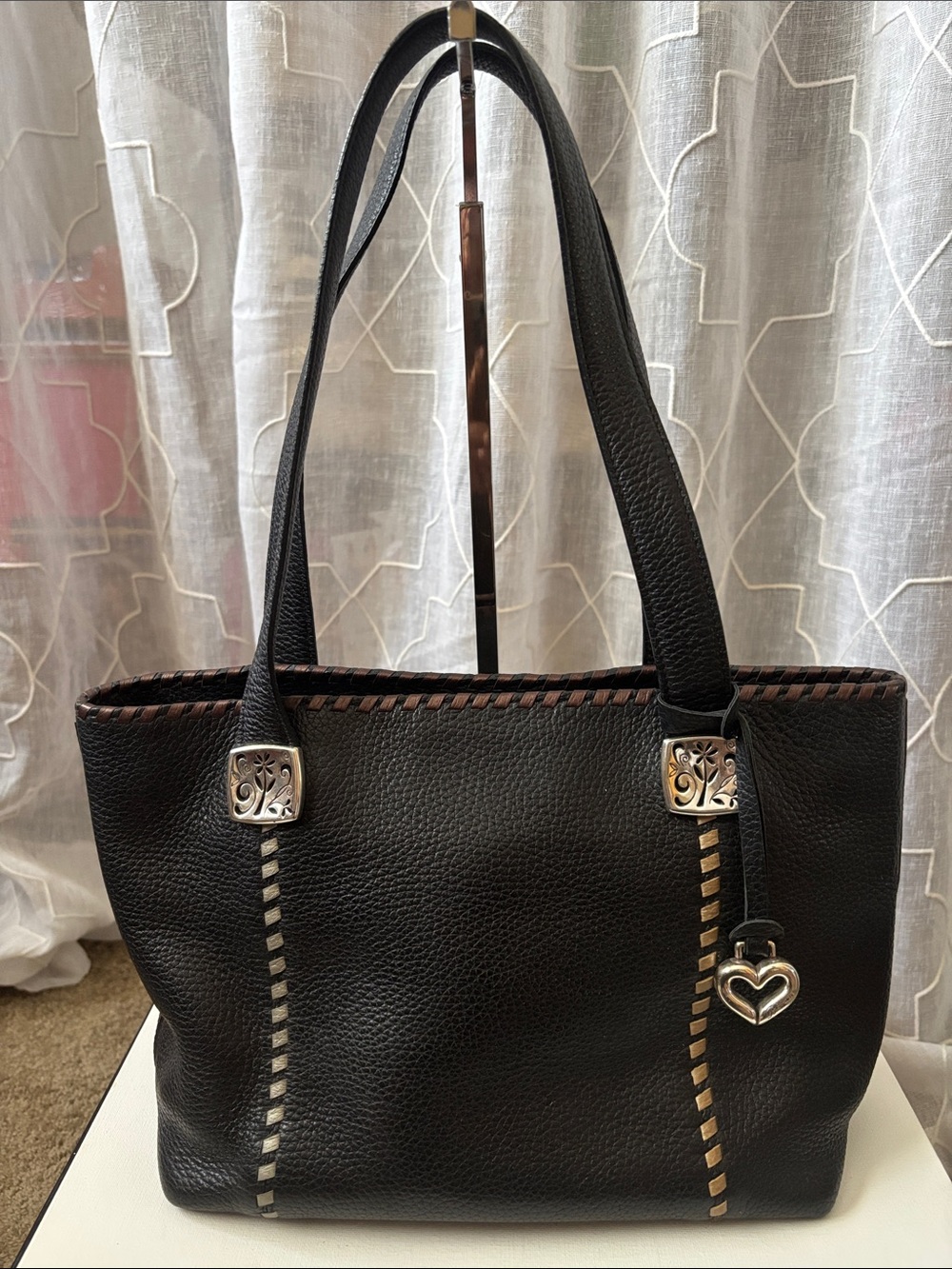 Brighton Pebble Leather Tote with Multi Color Whip Stitch Detail